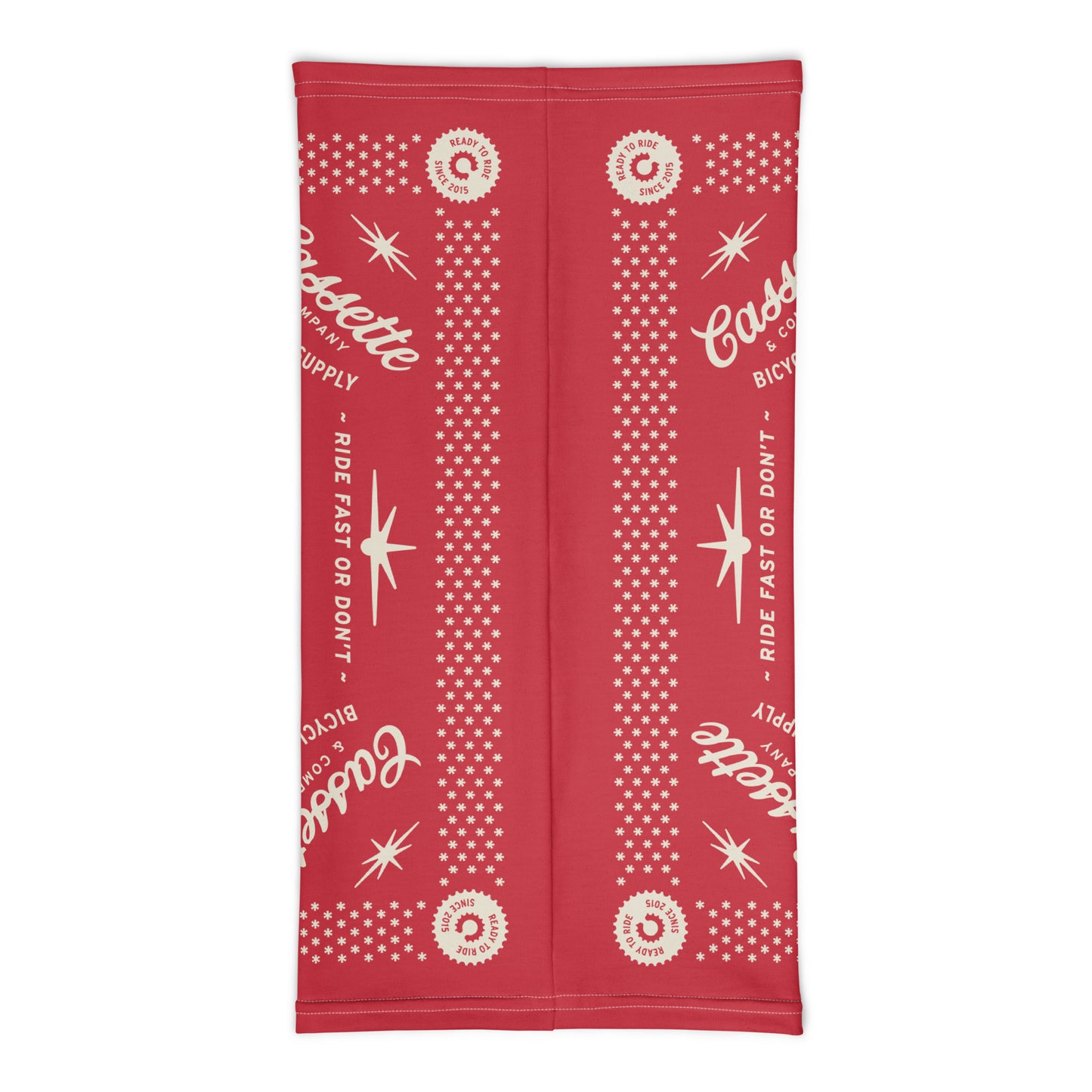 Flat lay of unfolded red cycling neck warmer