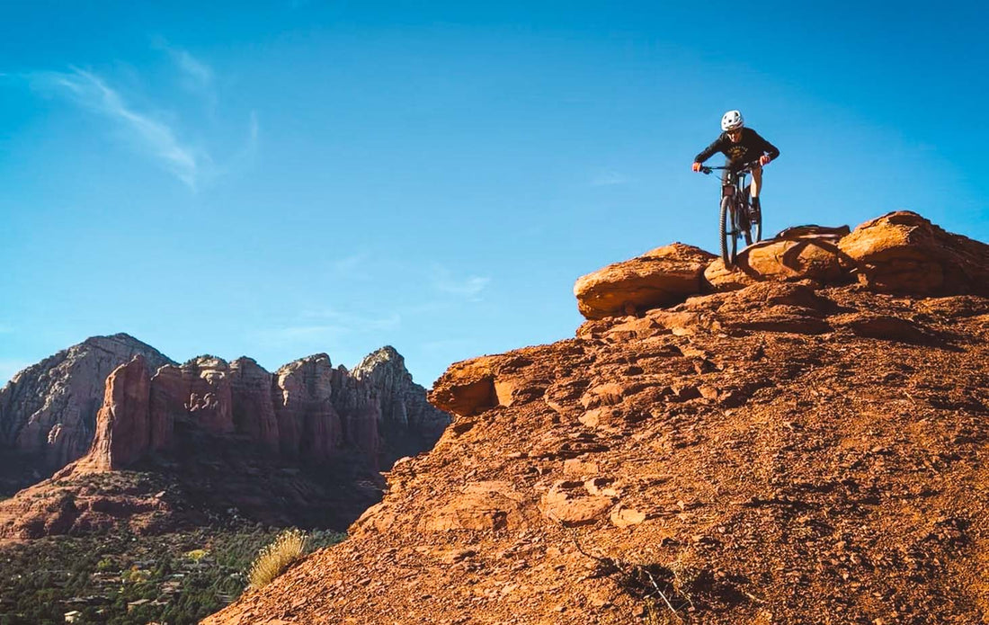 mountain biker on the top of the trail in Sedona, AZ