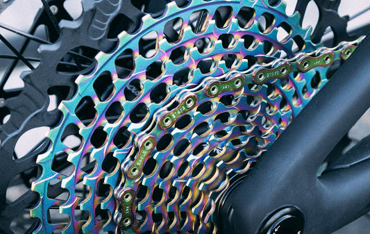 mountain bike with new SRAM XG-1299 rainbow cassette and chain