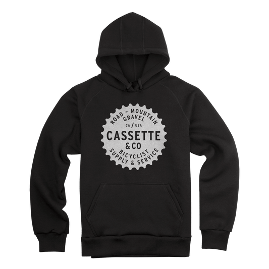 BLACK HOODIE FOR CYCLISTS WITH WHITE PRINT