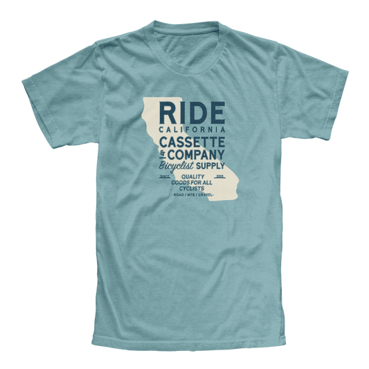 women's cycling tee with "Ride California" in two color print