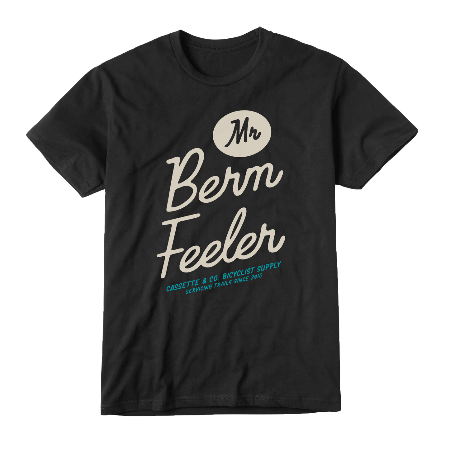 Mr berm feeler mountain biker t shirt in black with two color print