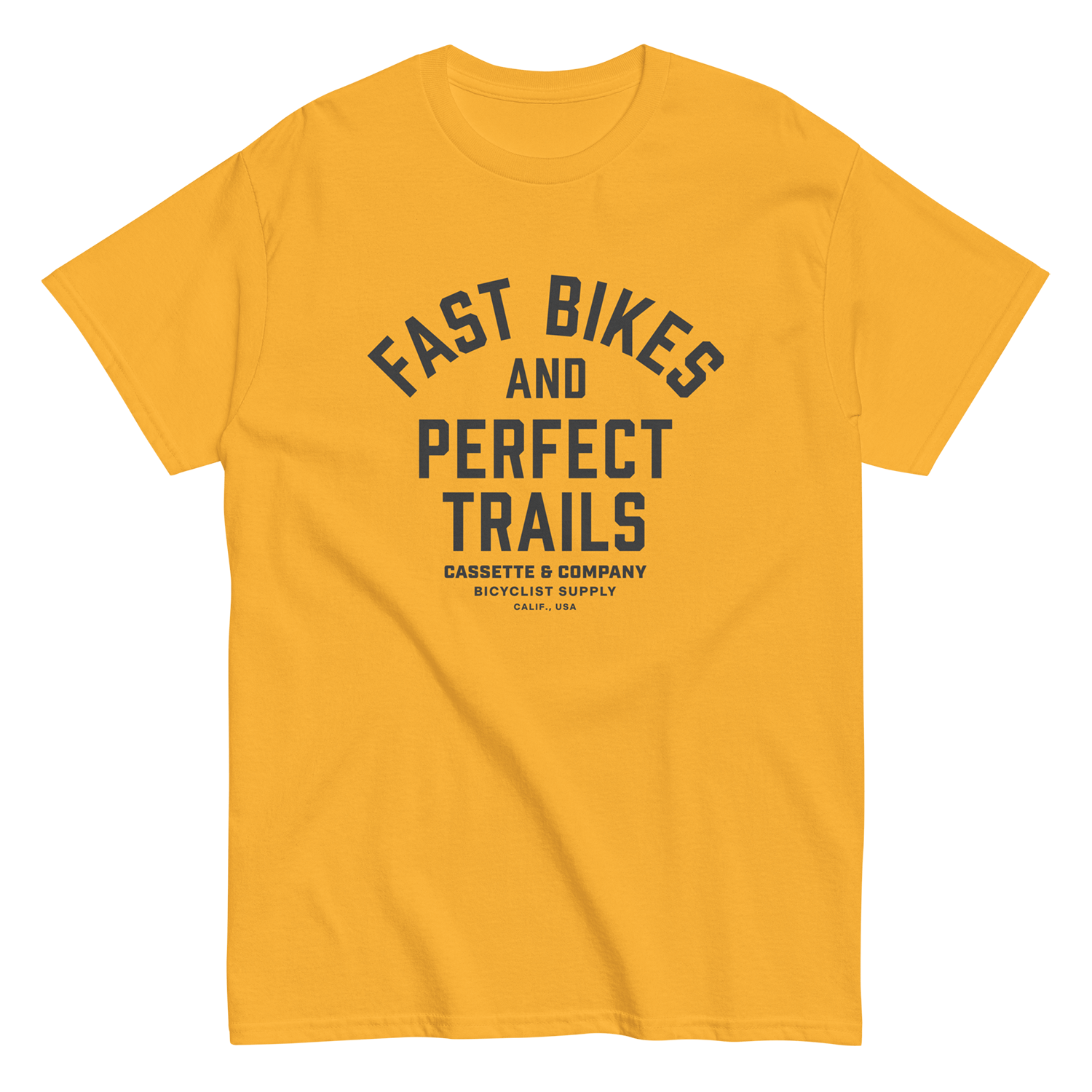 mountain bike t-shirt in athletic gold with 1 color print