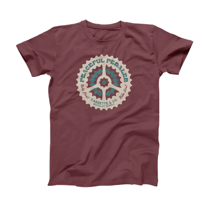 mens peaceful pedaler tee. with 2 color print
