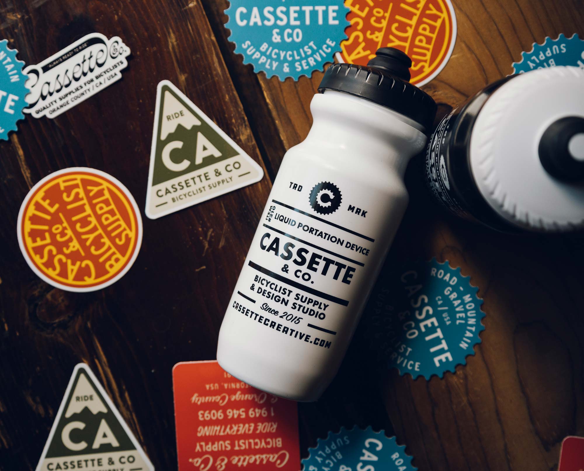 cassette and co white water bottle with stickers