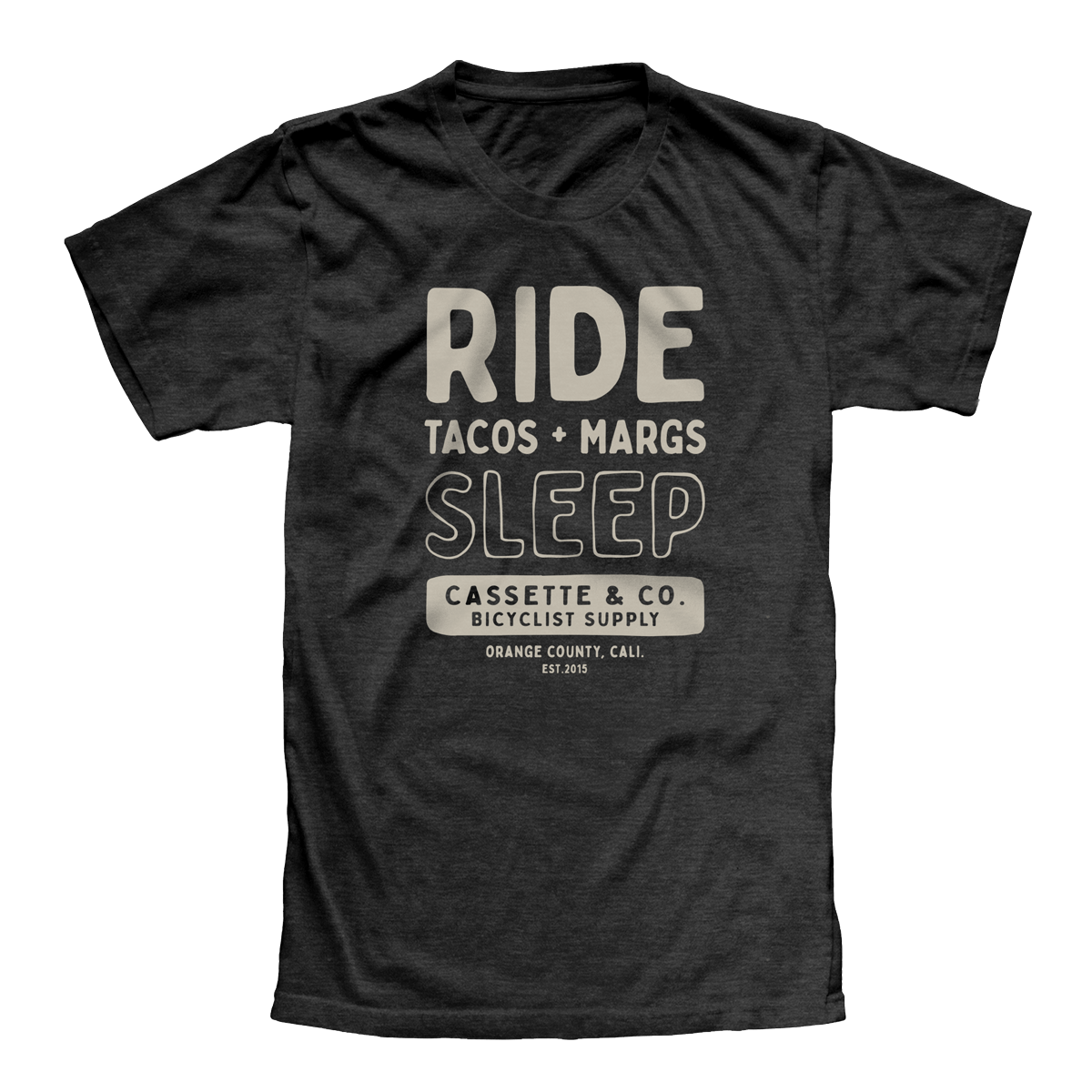 women's tacos and marg tee for cyclists in weathered black with 1 color print