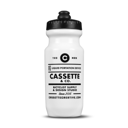 white specialized cycling bottle with black print and cap