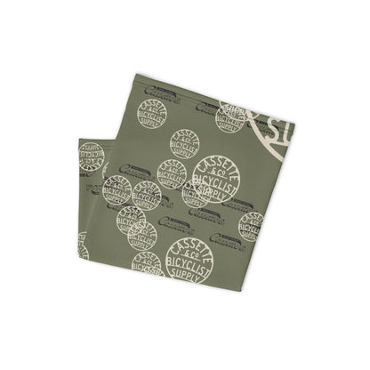 camo green neck warmer with scattered logo print